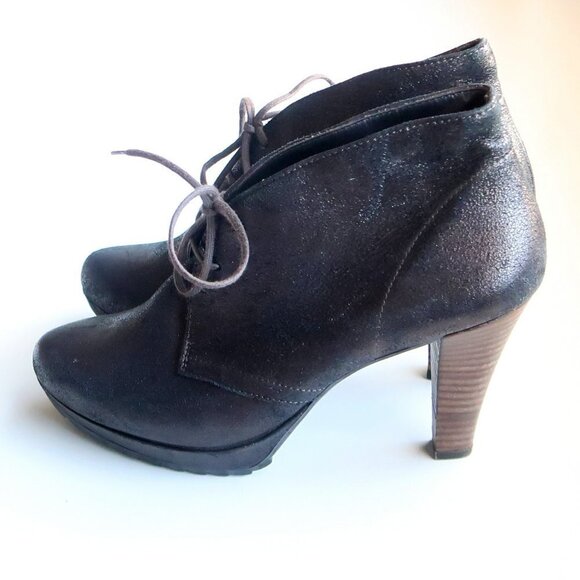 NEW Paul Green Shimmer Leather Lace Up High Heel Ankle Boots Booties Size 7.5 - Picture 11 of 16